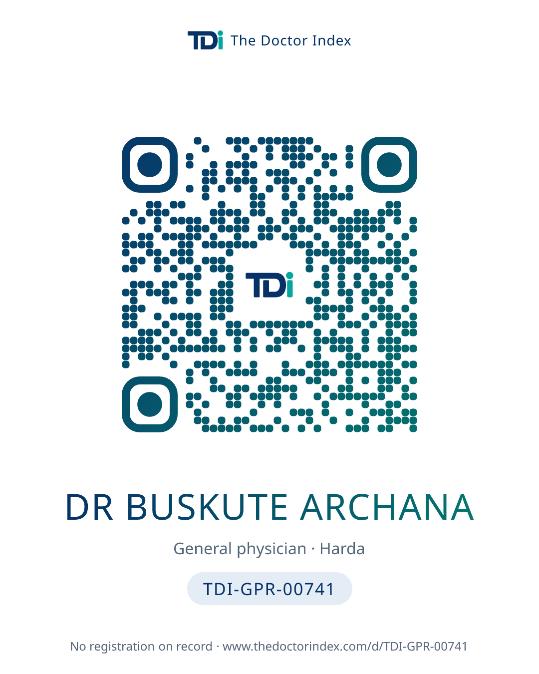 QR card for Dr Buskute Archana, TDI-GPR-00741