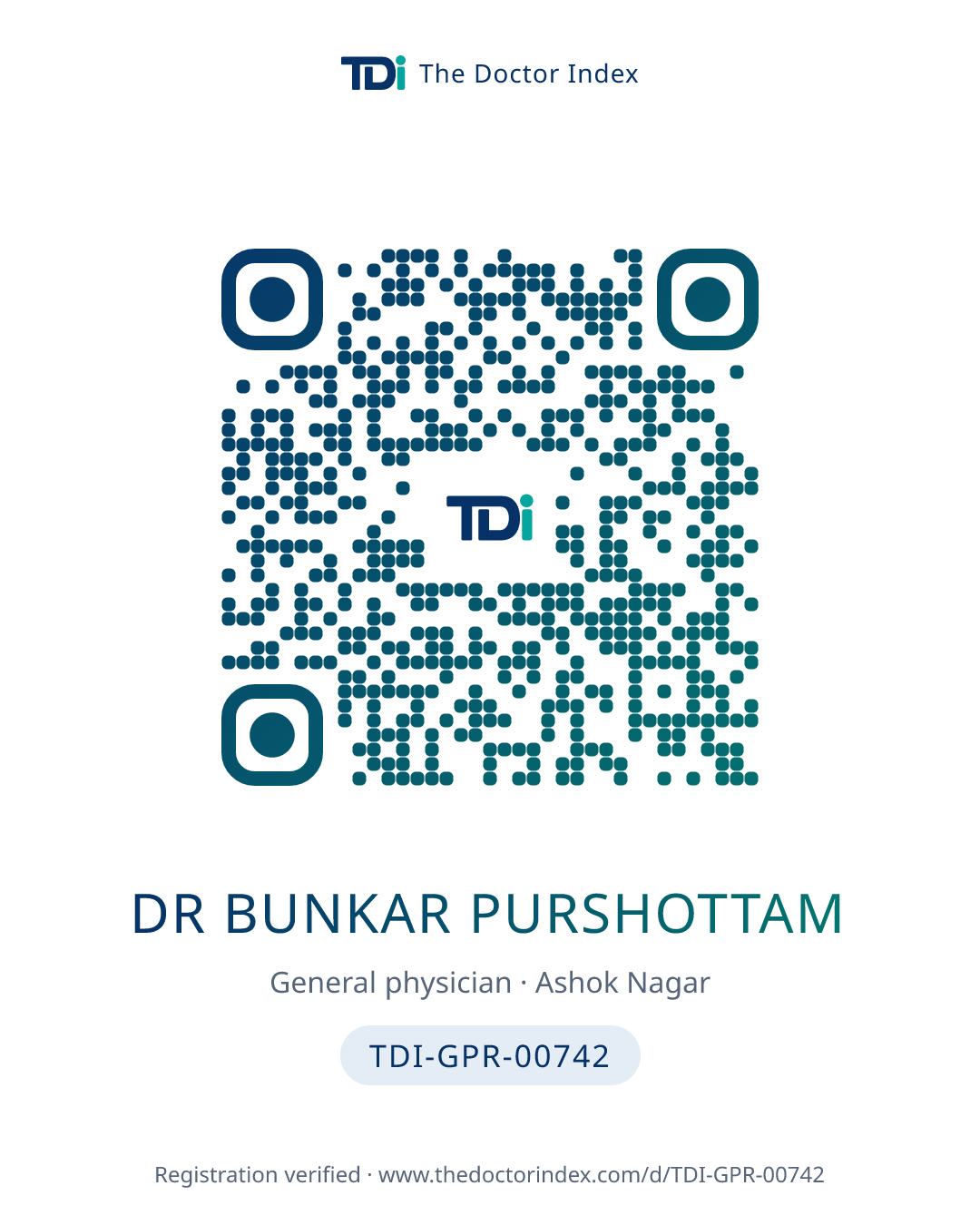QR card for Dr Bunkar Purshottam, TDI-GPR-00742