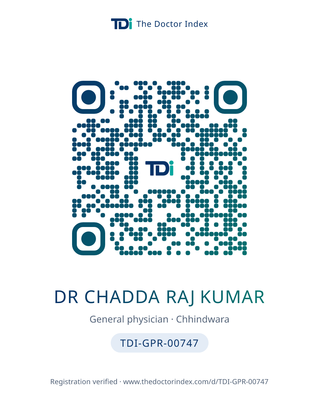 QR card for Dr Chadda Raj Kumar, TDI-GPR-00747