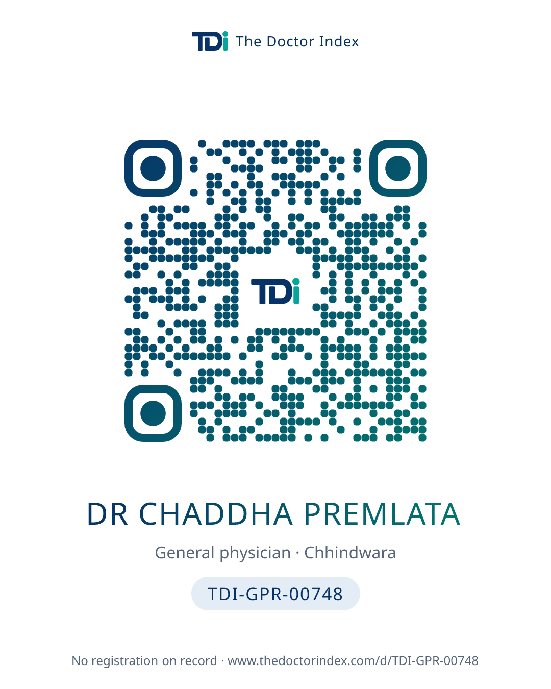 QR card for Dr Chaddha Premlata, TDI-GPR-00748
