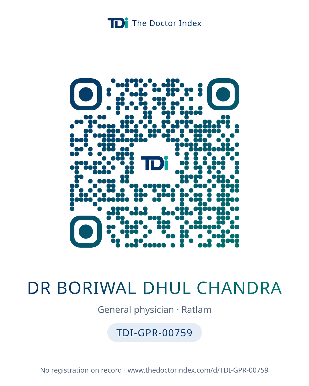 QR card for Dr Boriwal Dhul Chandra, TDI-GPR-00759