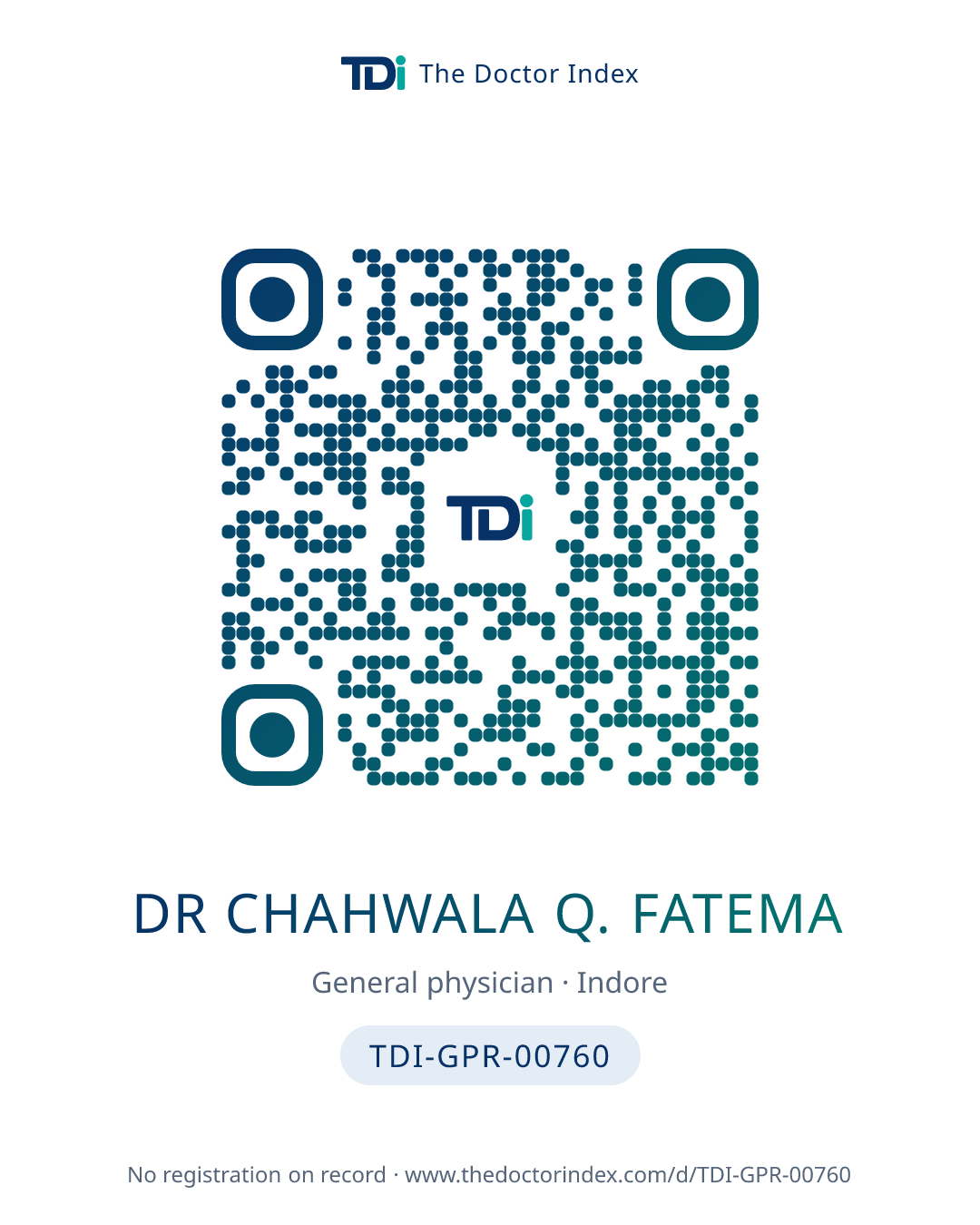 QR card for Dr Chahwala Q. Fatema, TDI-GPR-00760