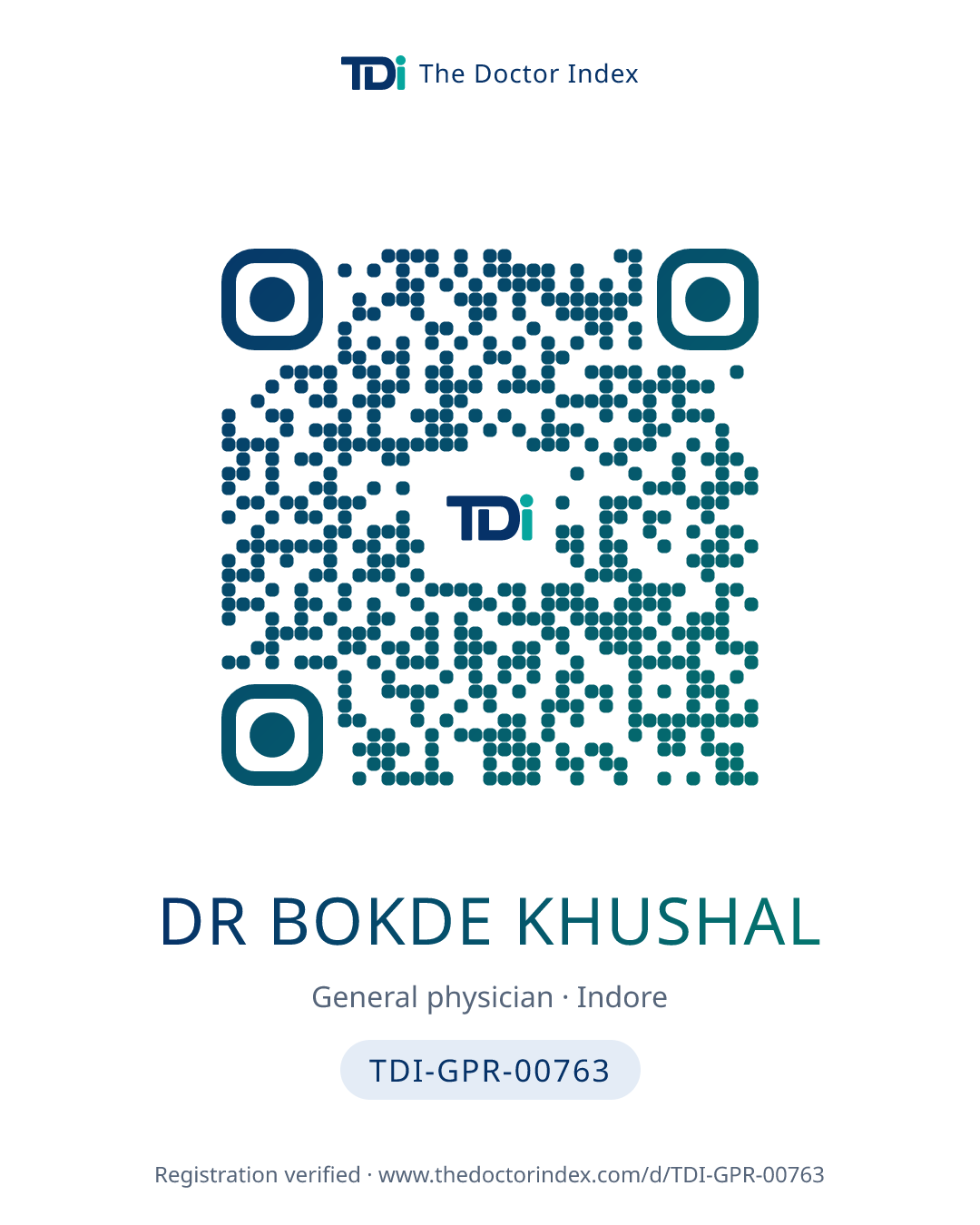 QR card for Dr Bokde Khushal, TDI-GPR-00763