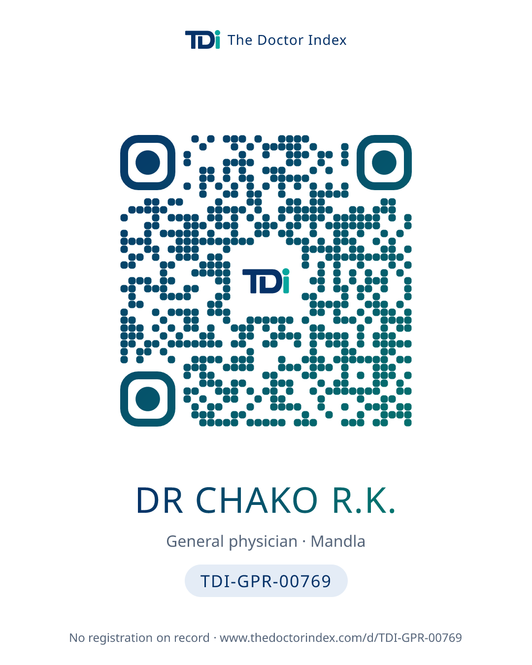 QR card for Dr Chako R.K., TDI-GPR-00769