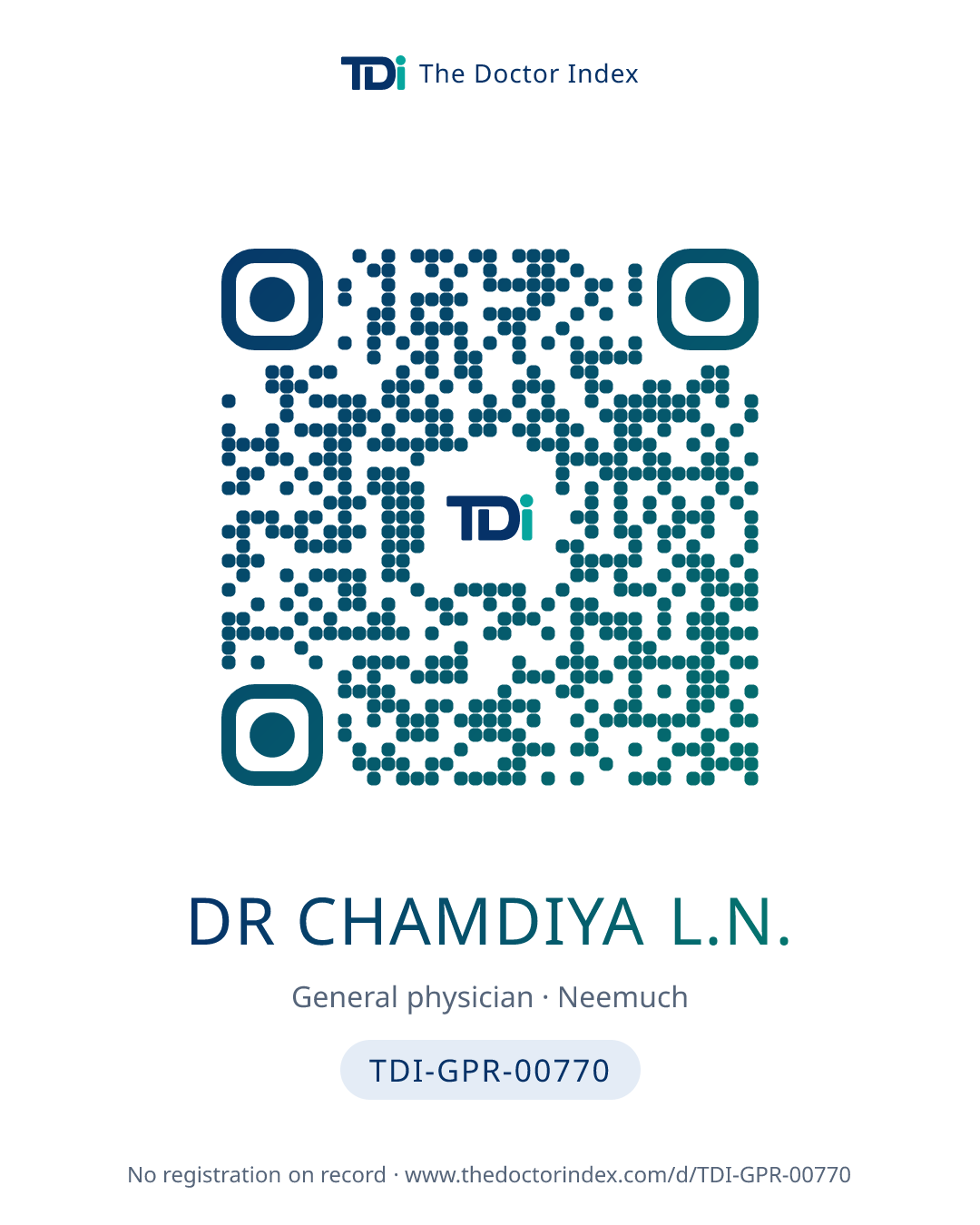 QR card for Dr Chamdiya L.N., TDI-GPR-00770