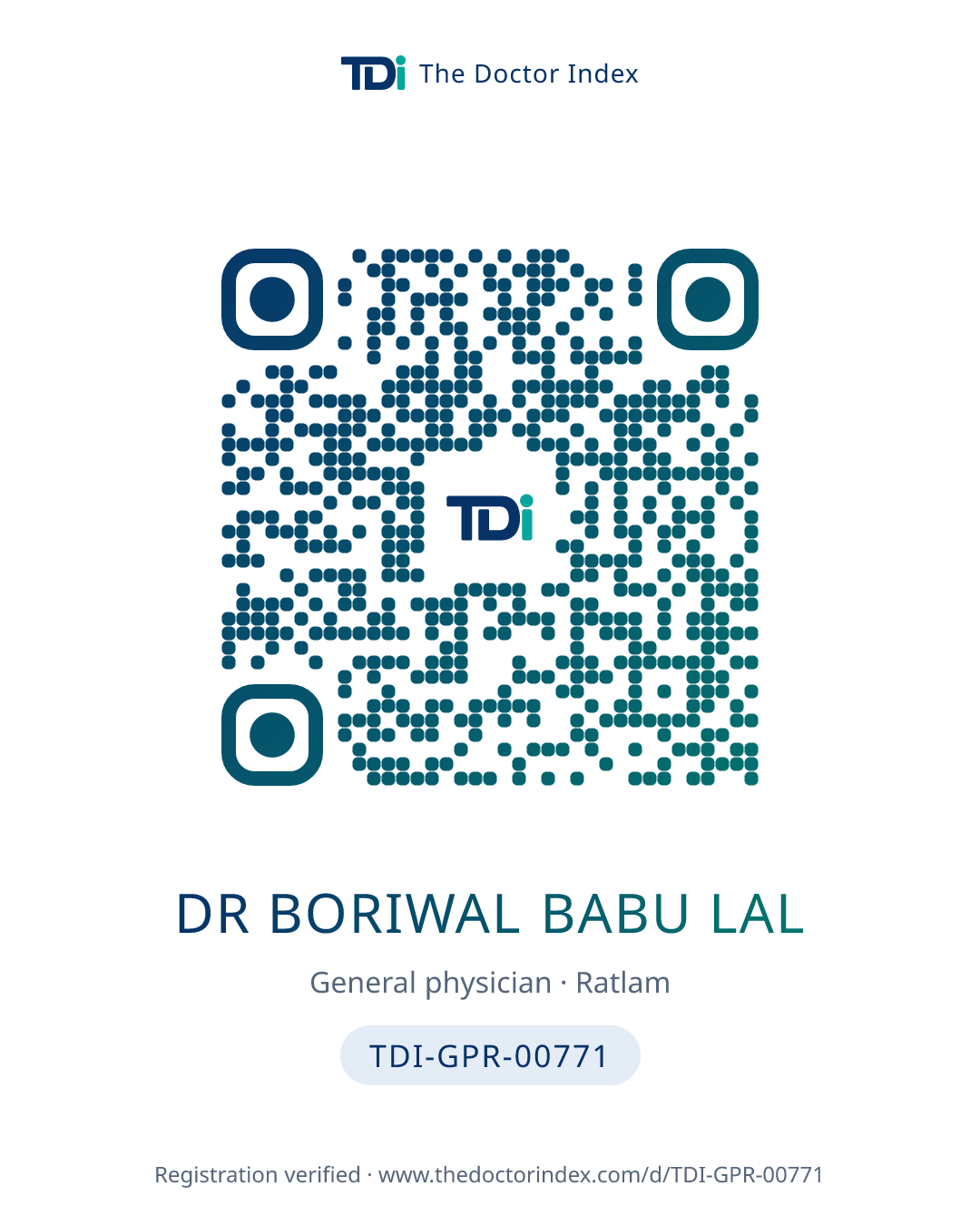 QR card for Dr Boriwal Babu Lal, TDI-GPR-00771