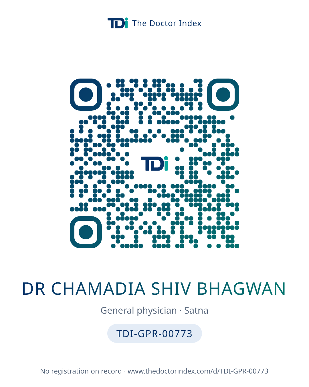 QR card for Dr Chamadia Shiv Bhagwan, TDI-GPR-00773