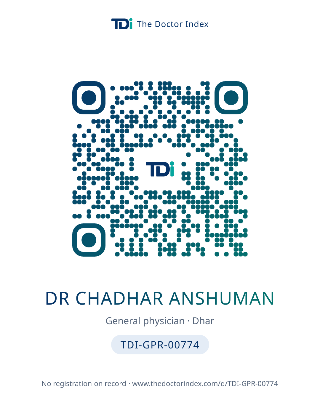 QR card for Dr Chadhar Anshuman, TDI-GPR-00774