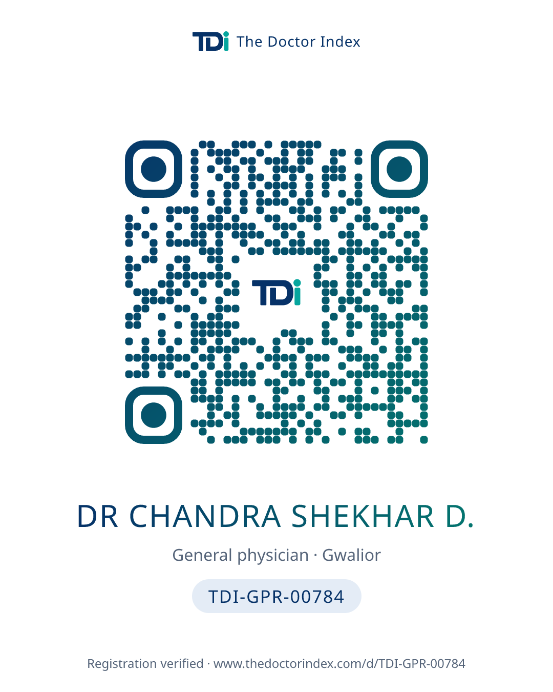 QR card for Dr Chandra Shekhar D., TDI-GPR-00784