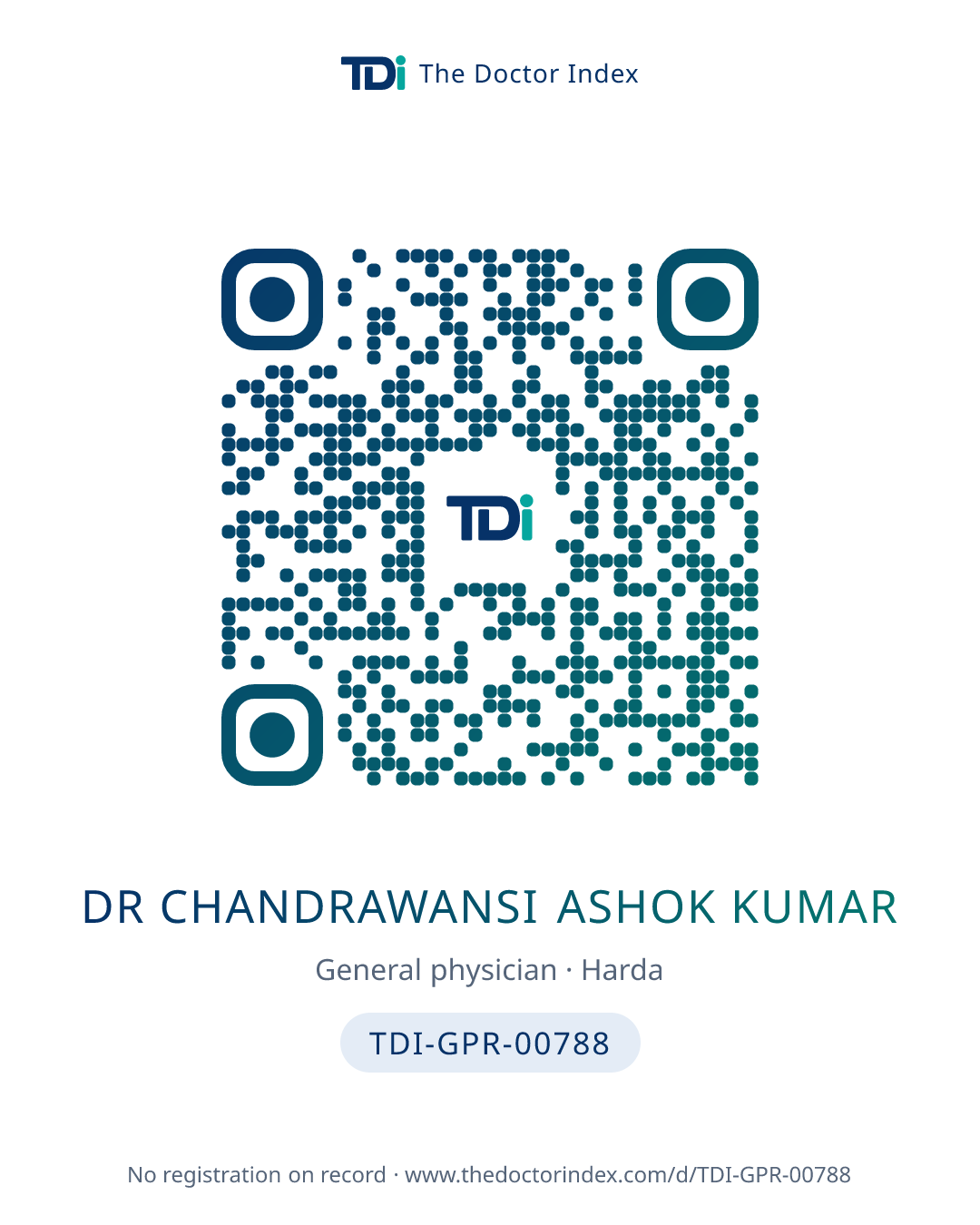 QR card for Dr Chandrawansi Ashok Kumar, TDI-GPR-00788