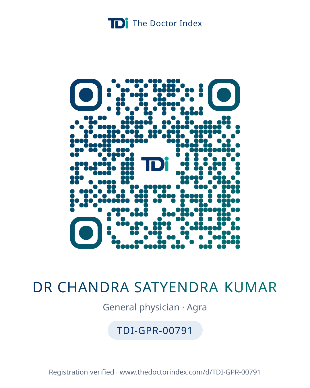 QR card for Dr Chandra Satyendra Kumar, TDI-GPR-00791