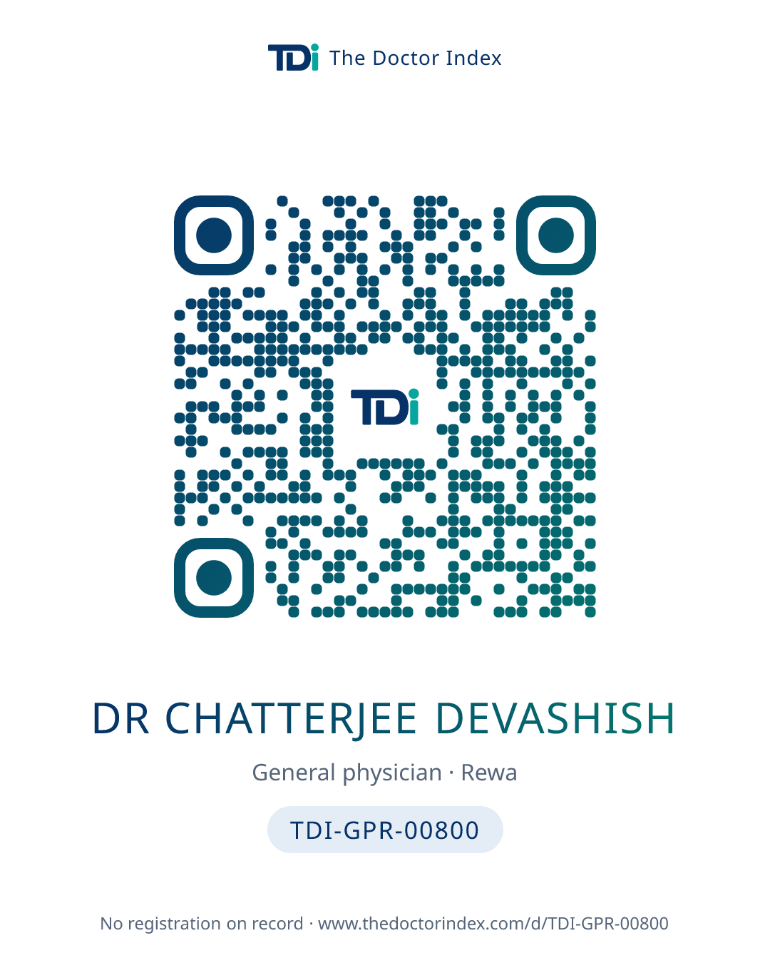 QR card for Dr Chatterjee Devashish, TDI-GPR-00800