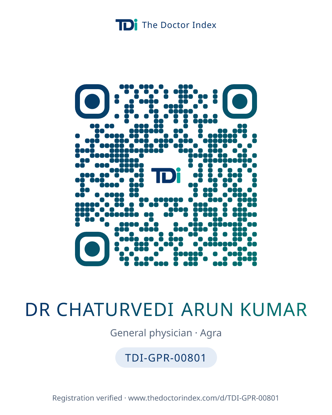 QR card for Dr Chaturvedi Arun Kumar, TDI-GPR-00801