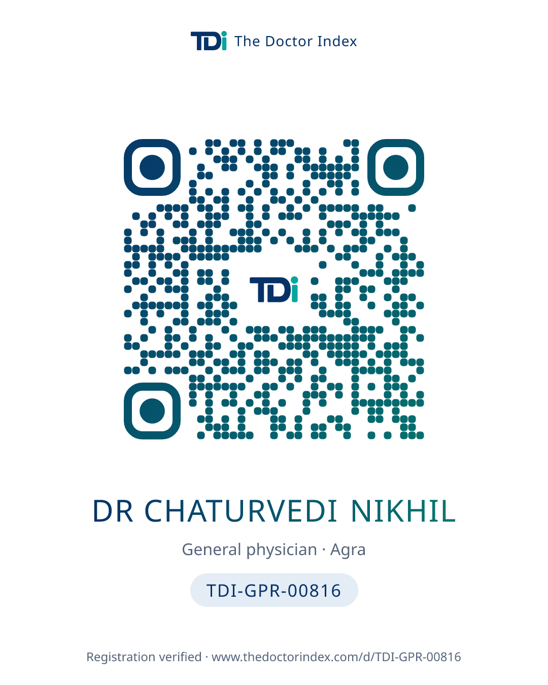QR card for Dr Chaturvedi Nikhil, TDI-GPR-00816