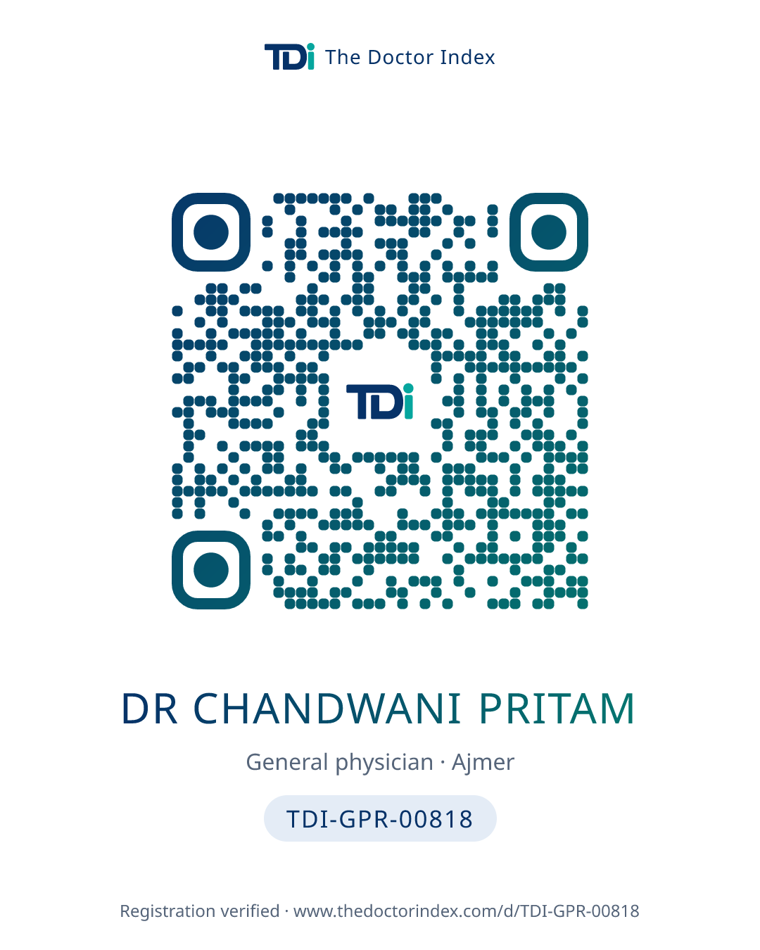 QR card for Dr Chandwani Pritam, TDI-GPR-00818