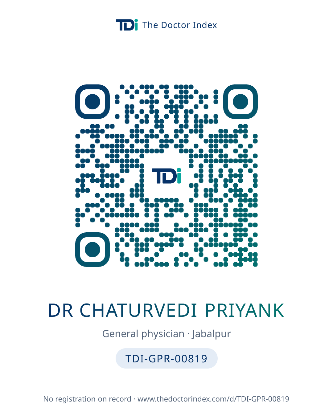 QR card for Dr Chaturvedi Priyank, TDI-GPR-00819