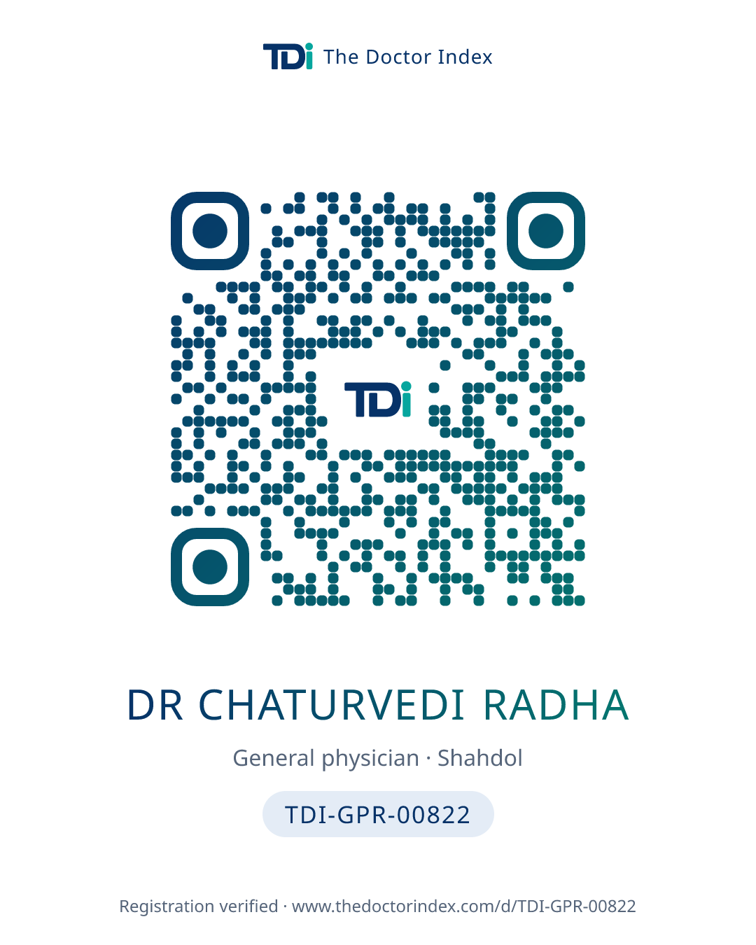 QR card for Dr Chaturvedi Radha, TDI-GPR-00822