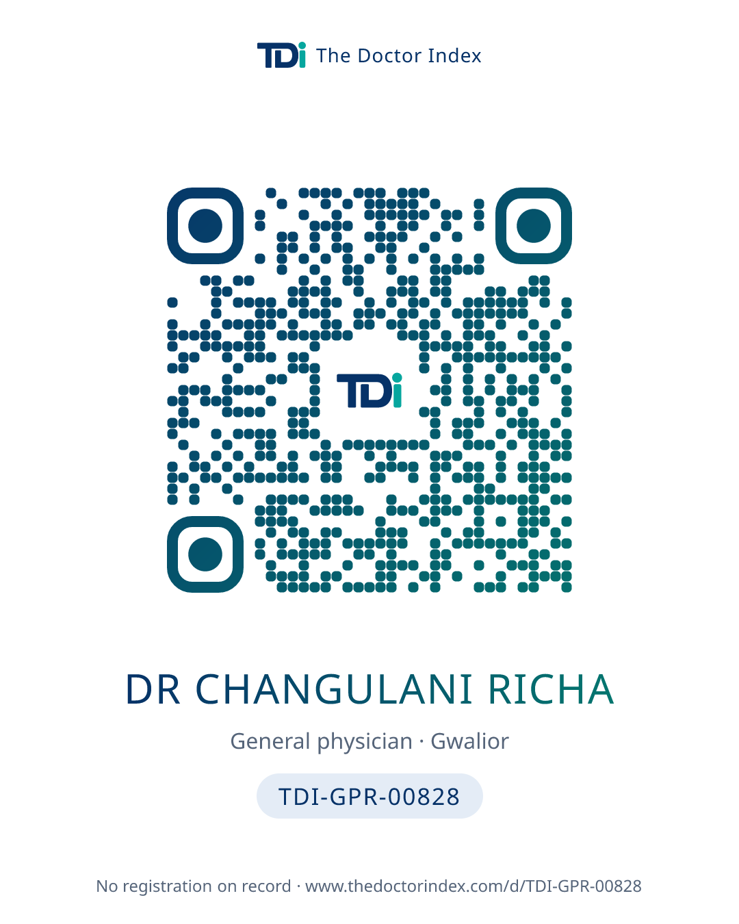 QR card for Dr Changulani Richa, TDI-GPR-00828