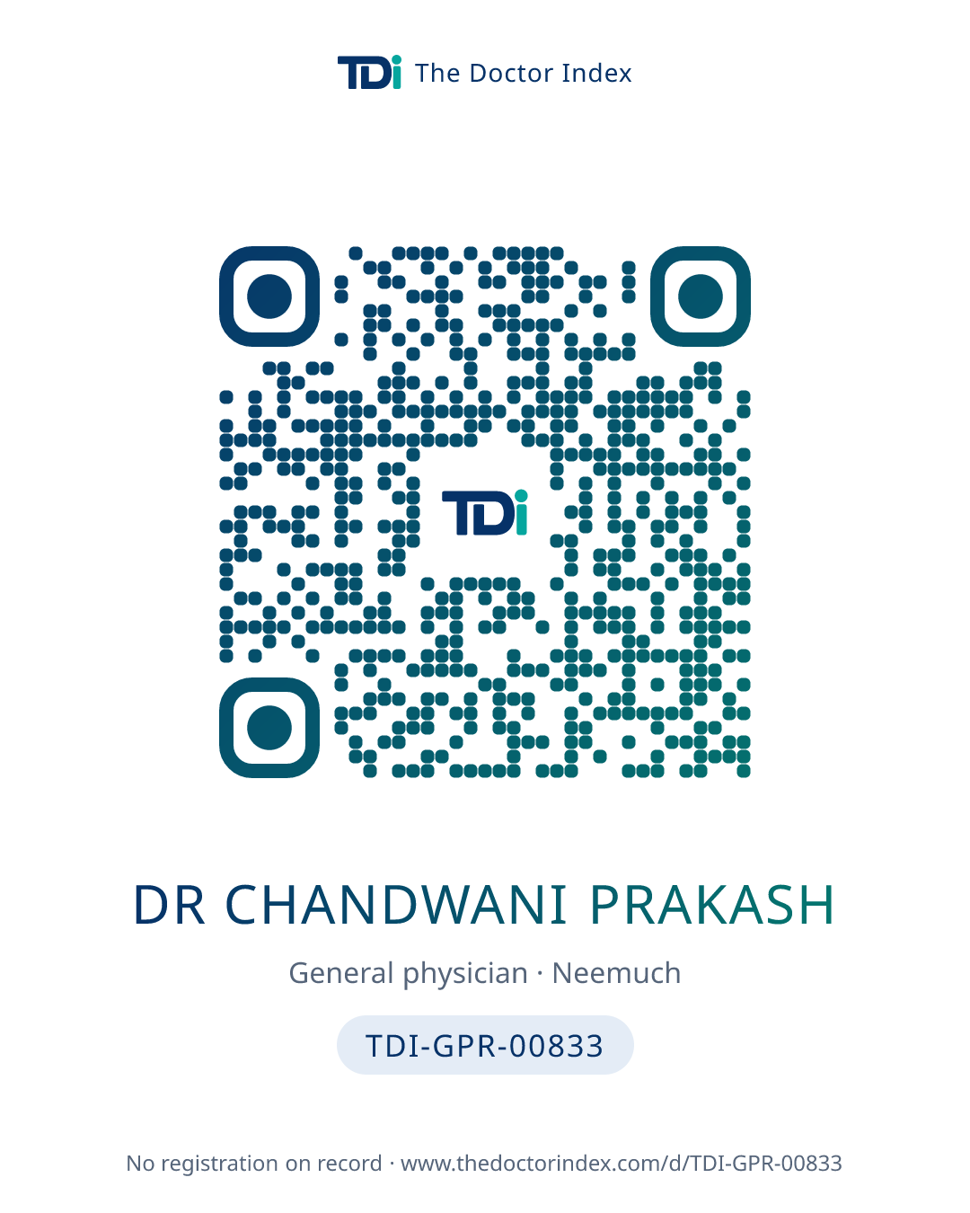 QR card for Dr Chandwani Prakash, TDI-GPR-00833