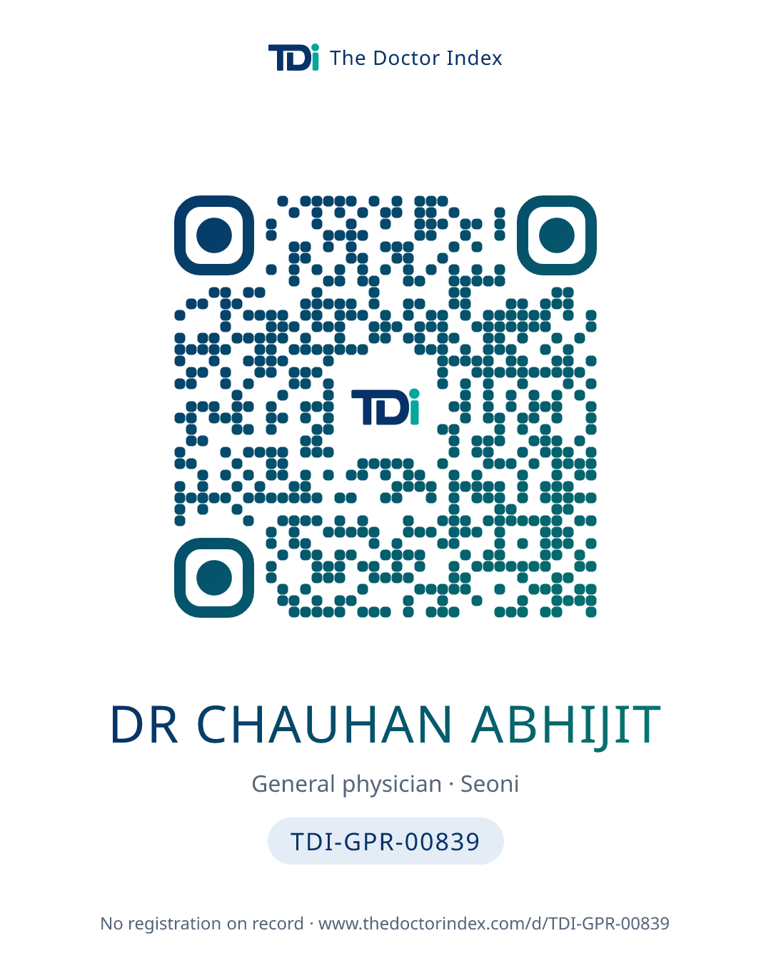 QR card for Dr Chauhan Abhijit, TDI-GPR-00839