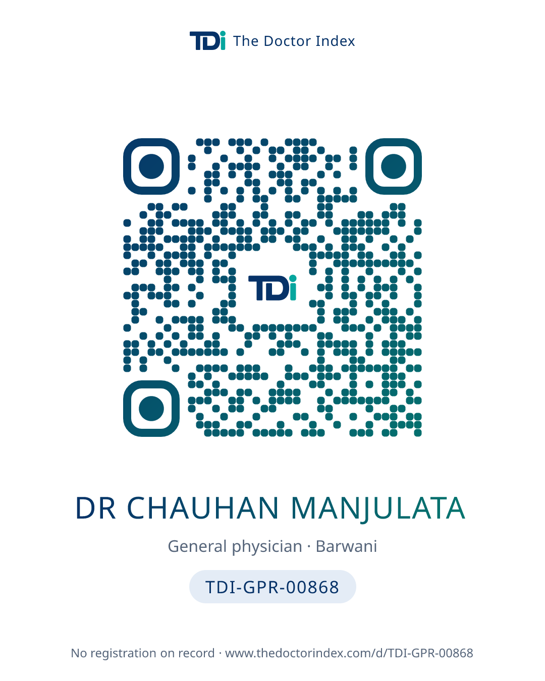 QR card for Dr Chauhan Manjulata, TDI-GPR-00868