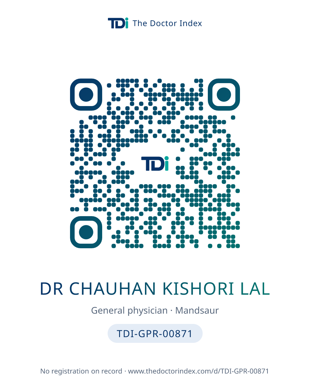 QR card for Dr Chauhan Kishori Lal, TDI-GPR-00871