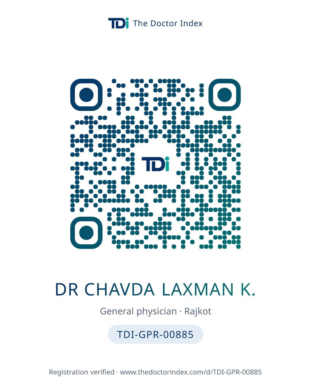 QR card for Dr Chavda Laxman K., TDI-GPR-00885