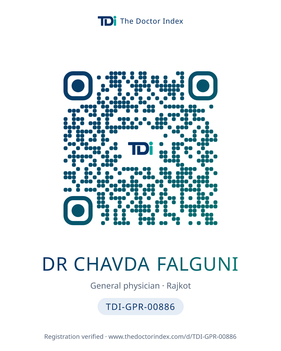 QR card for Dr Chavda Falguni, TDI-GPR-00886