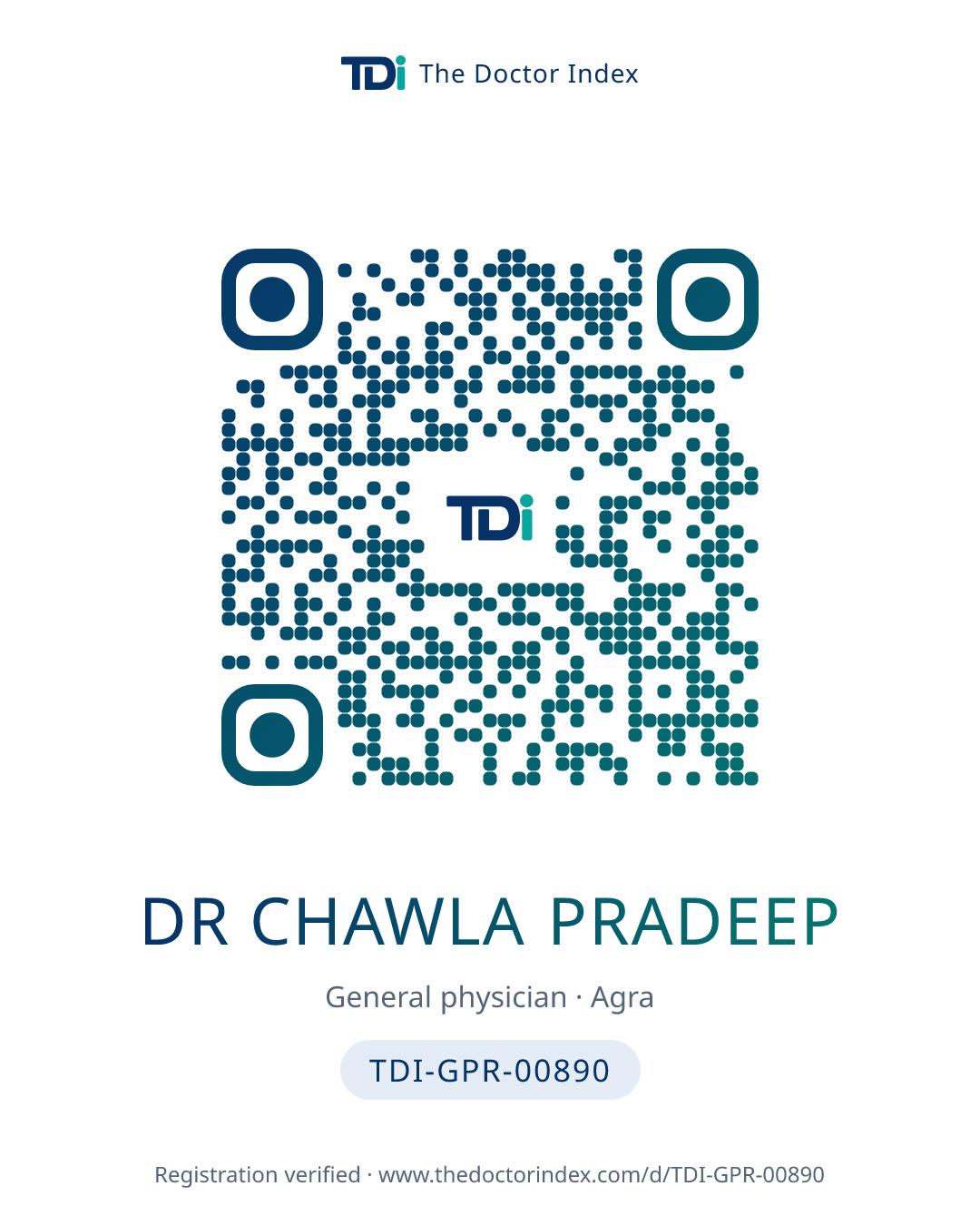 QR card for Dr Chawla Pradeep, TDI-GPR-00890