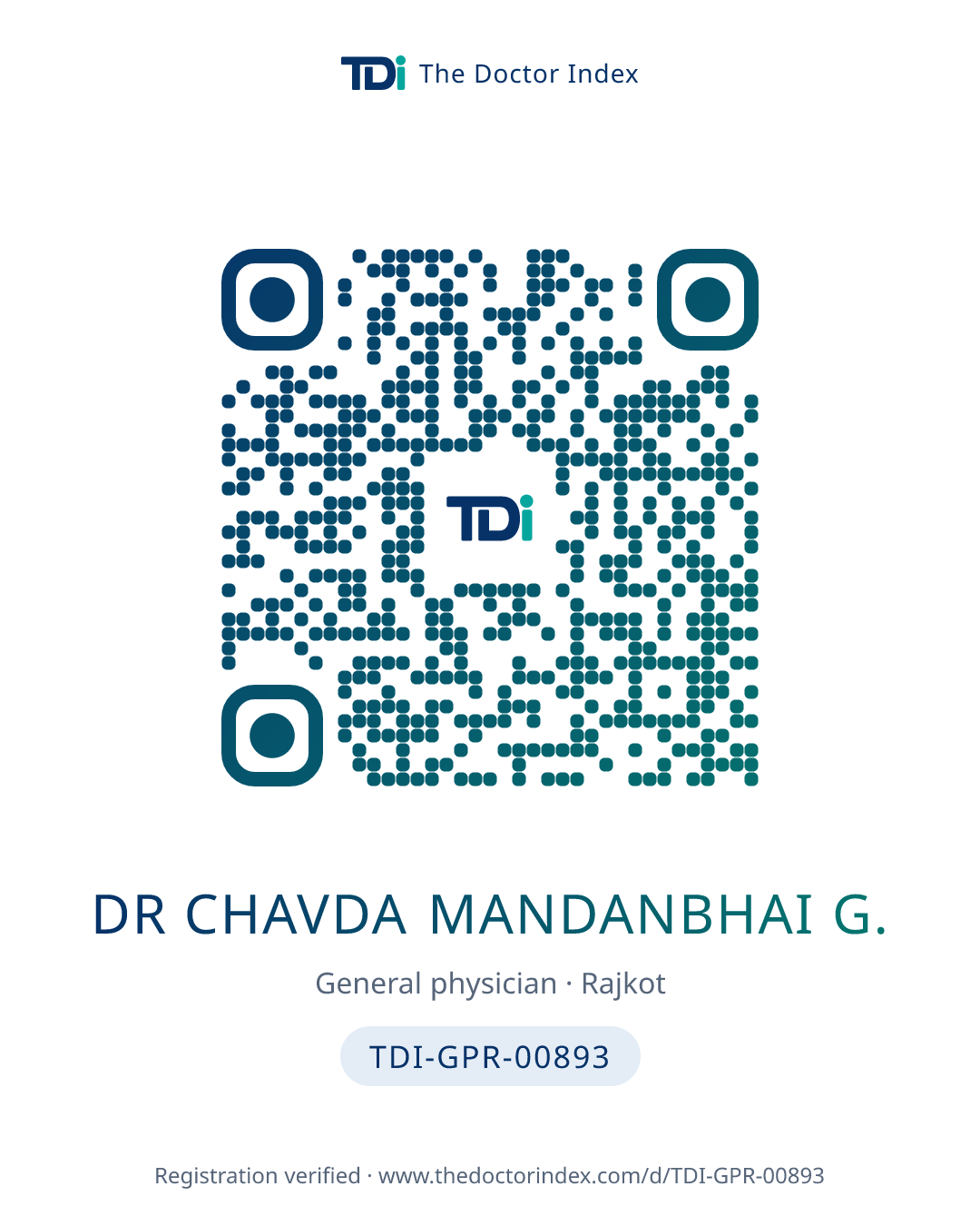 QR card for Dr Chavda Mandanbhai G., TDI-GPR-00893