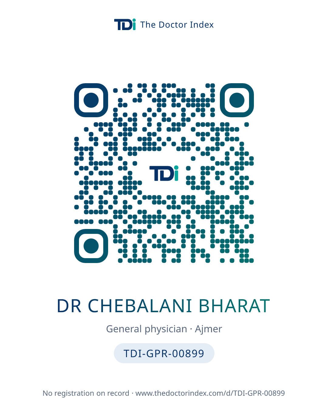 QR card for Dr Chebalani Bharat, TDI-GPR-00899