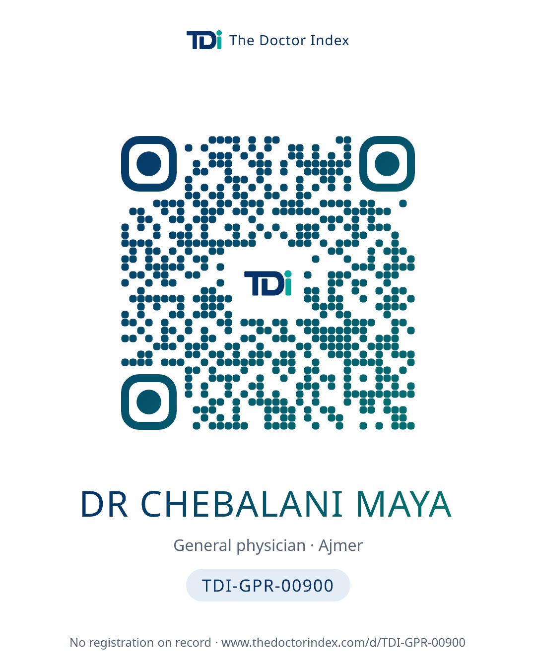 QR card for Dr Chebalani Maya, TDI-GPR-00900