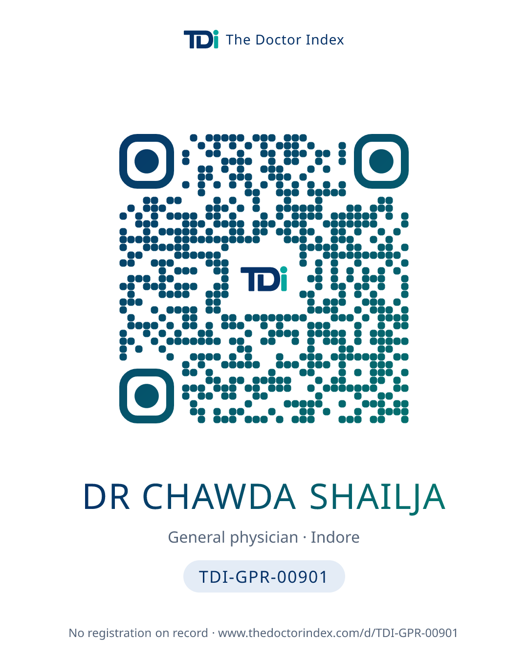 QR card for Dr Chawda Shailja, TDI-GPR-00901