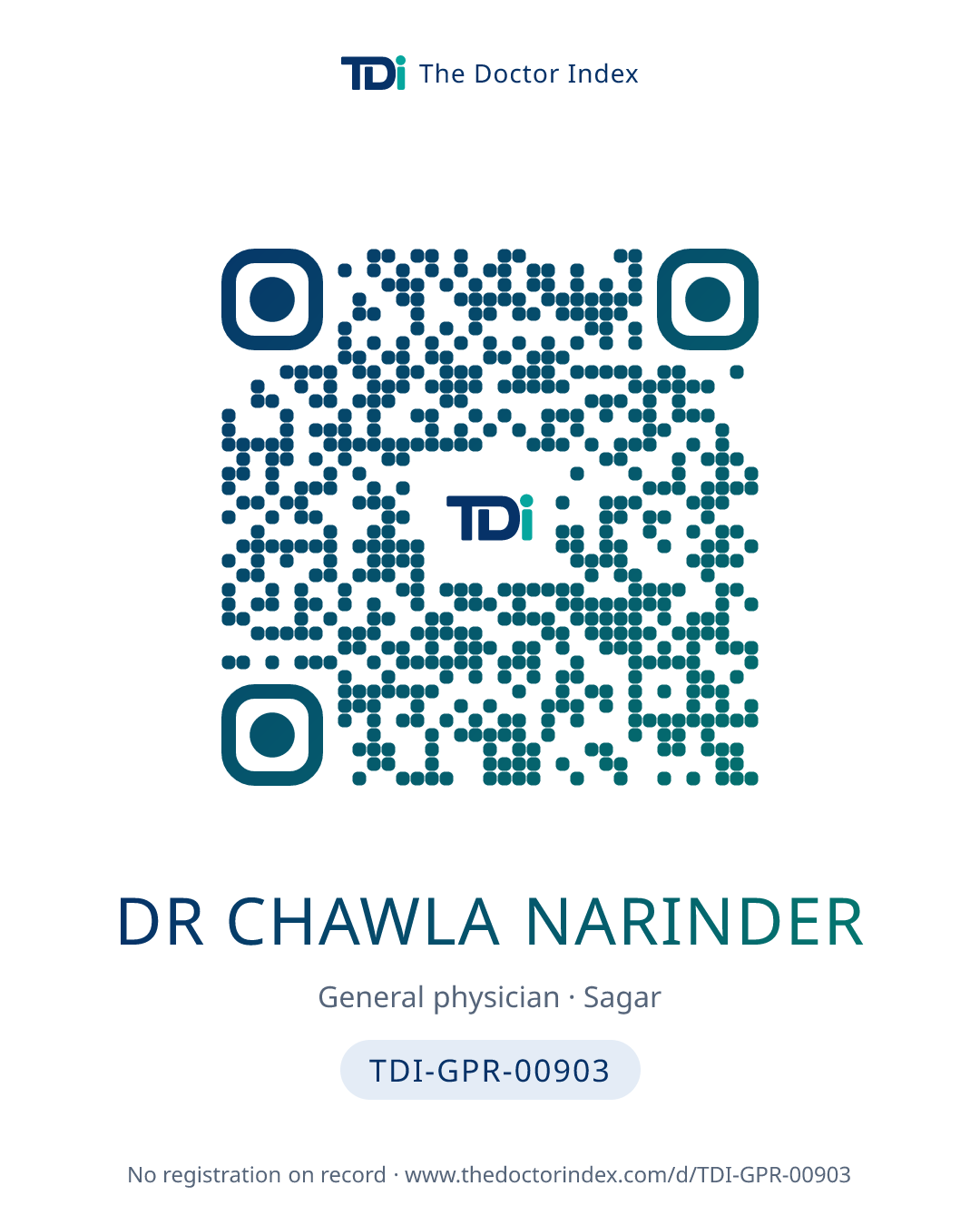 QR card for Dr Chawla Narinder, TDI-GPR-00903