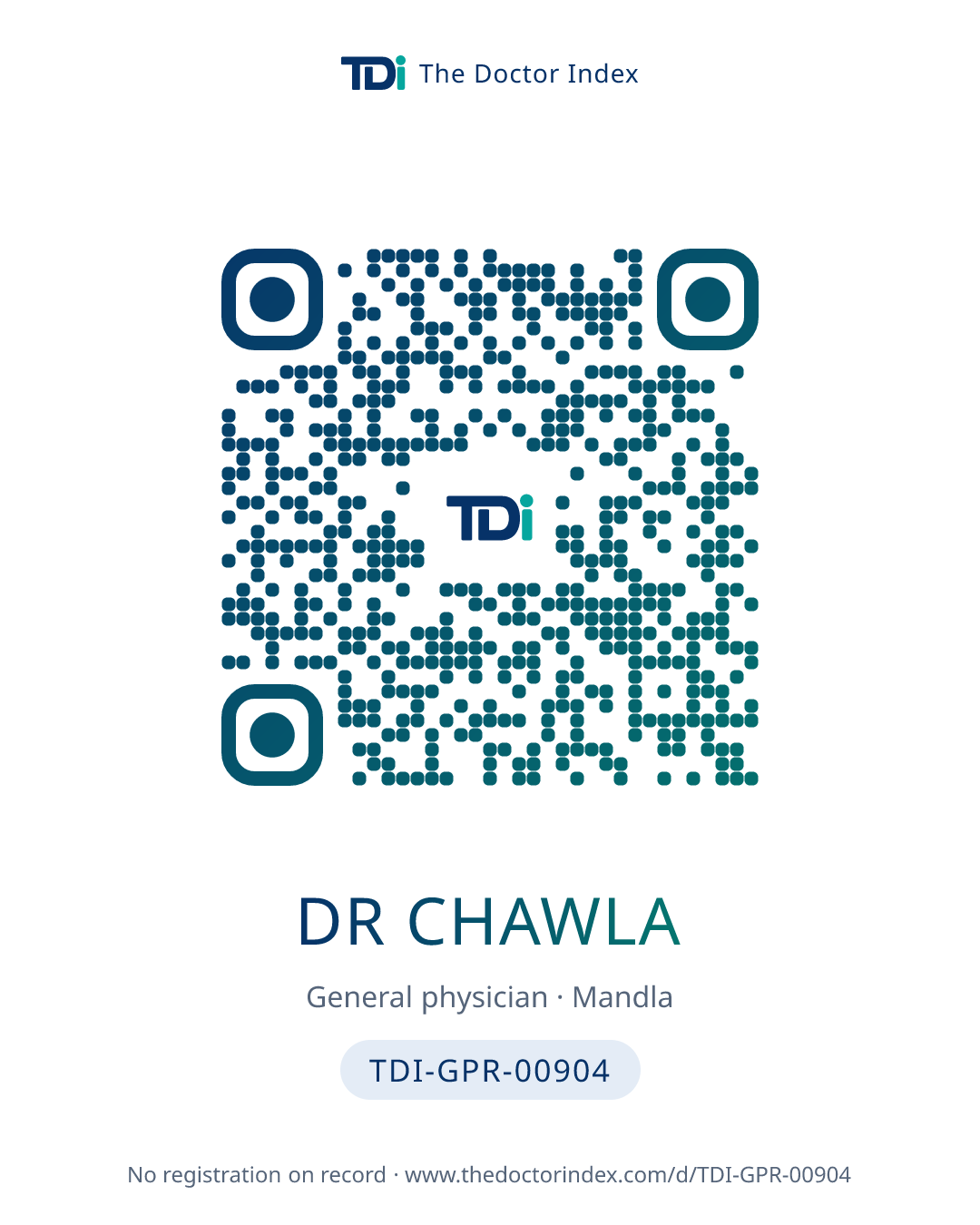 QR card for Dr Chawla, TDI-GPR-00904