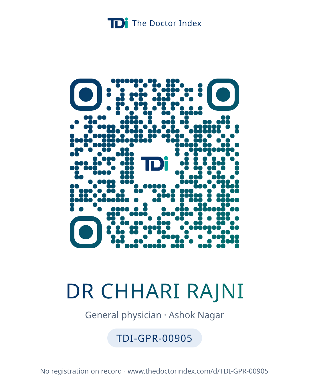 QR card for Dr Chhari Rajni, TDI-GPR-00905