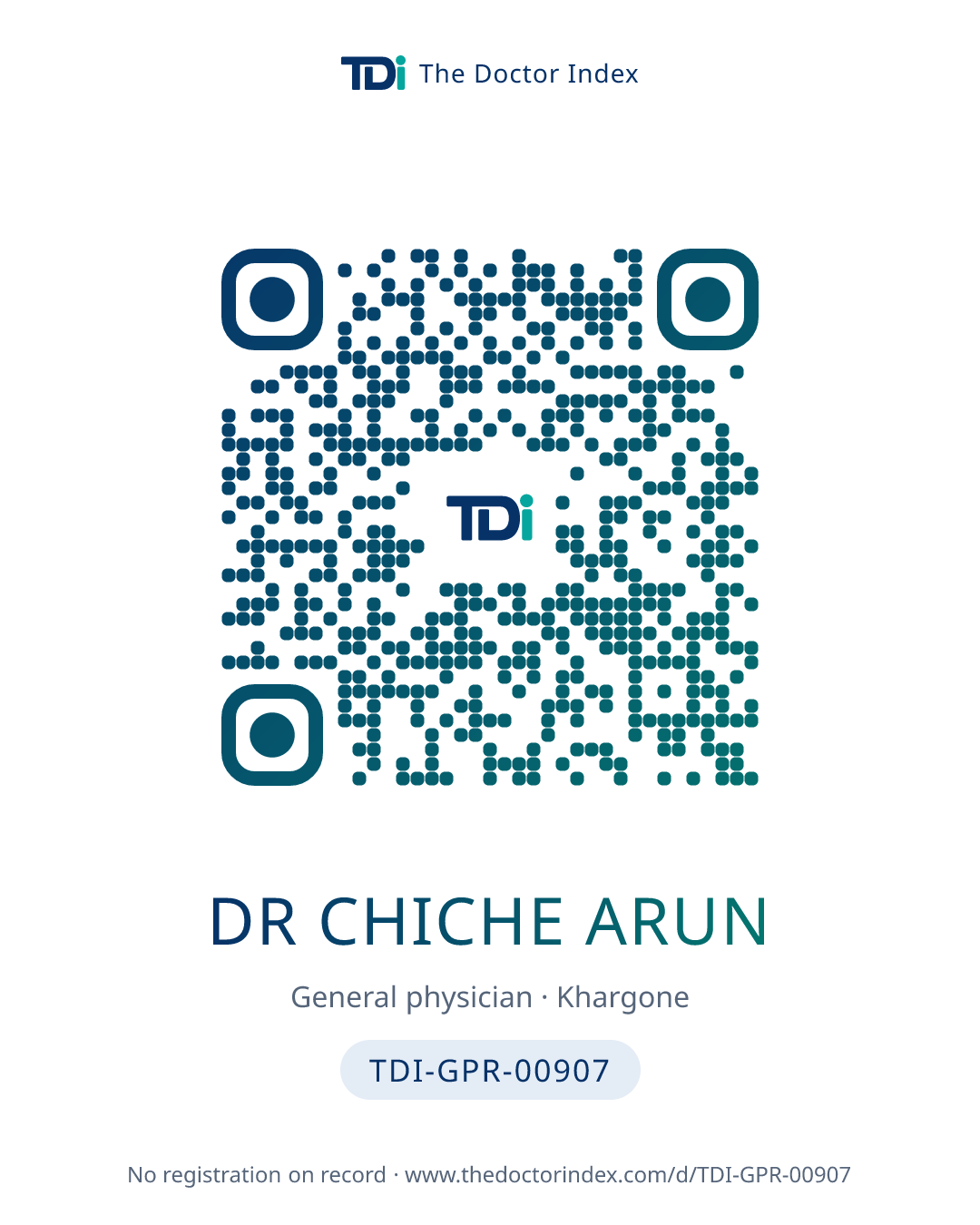 QR card for Dr Chiche Arun, TDI-GPR-00907
