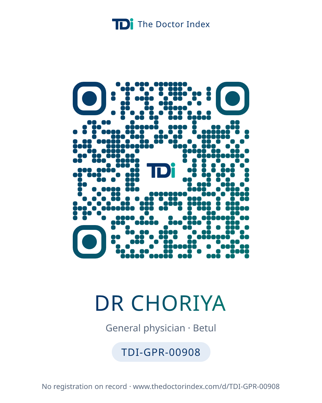 QR card for Dr Choriya, TDI-GPR-00908
