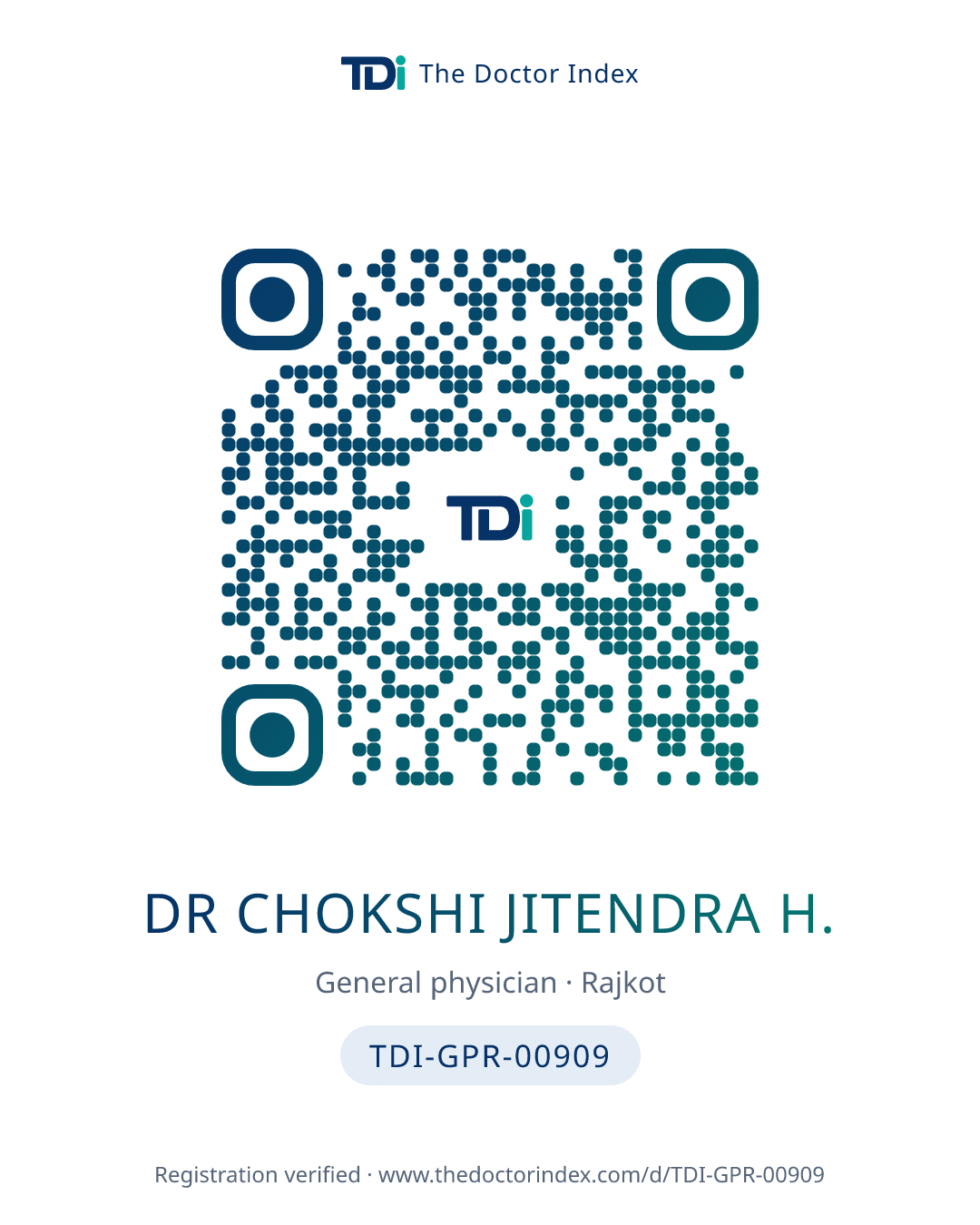 QR card for Dr Chokshi Jitendra H., TDI-GPR-00909