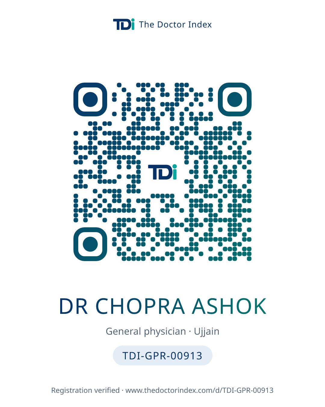QR card for Dr Chopra Ashok, TDI-GPR-00913