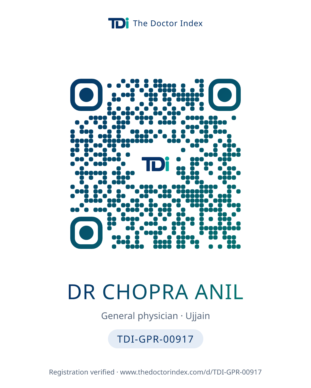 QR card for Dr Chopra Anil, TDI-GPR-00917