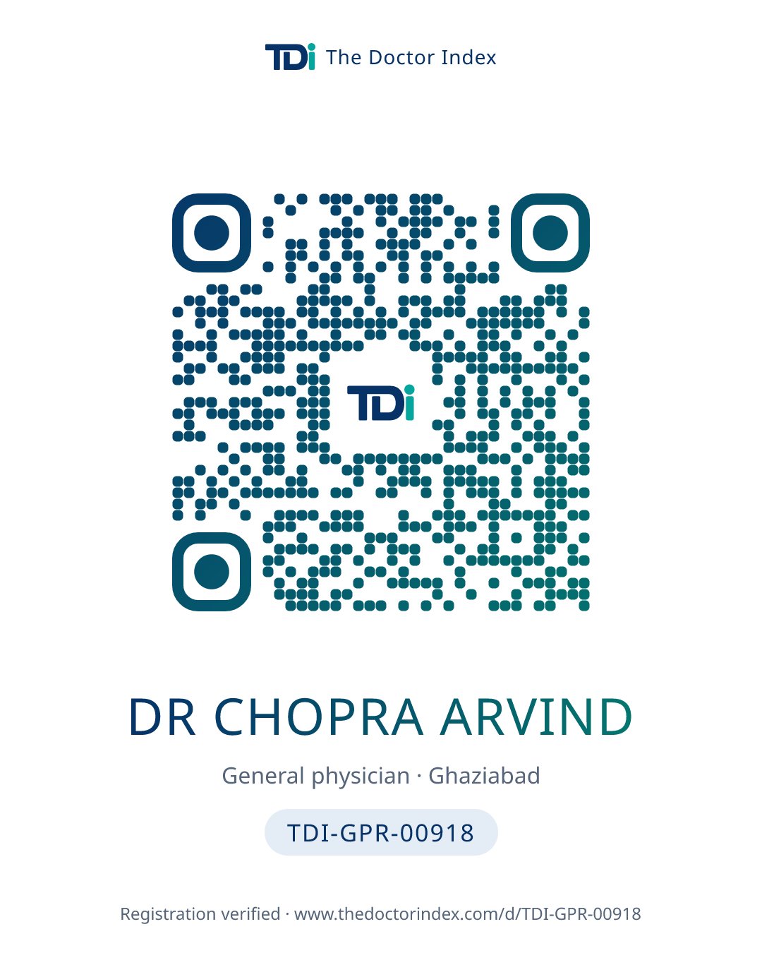 QR card for Dr Chopra Arvind, TDI-GPR-00918