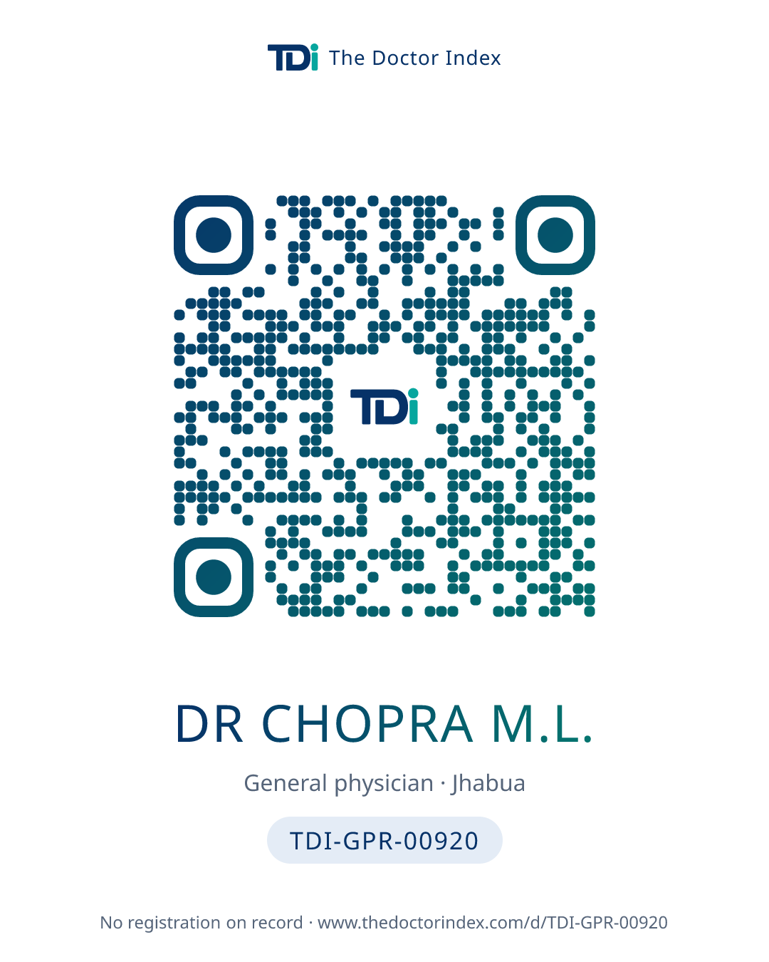 QR card for Dr Chopra M.L., TDI-GPR-00920