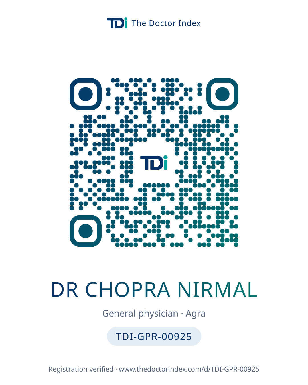 QR card for Dr Chopra Nirmal, TDI-GPR-00925