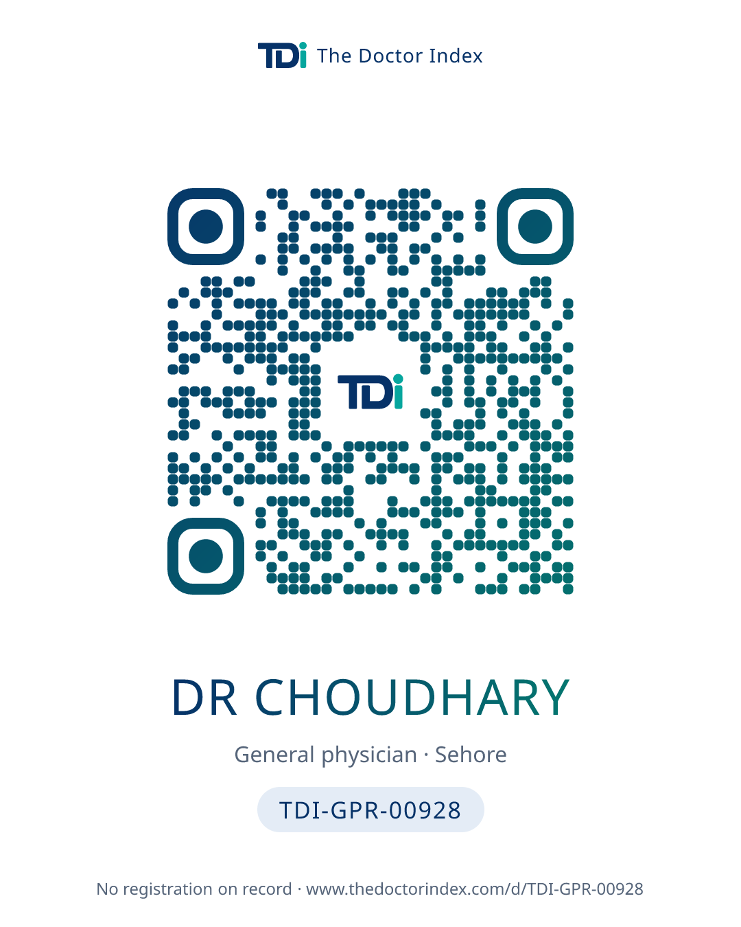 QR card for Dr Choudhary, TDI-GPR-00928