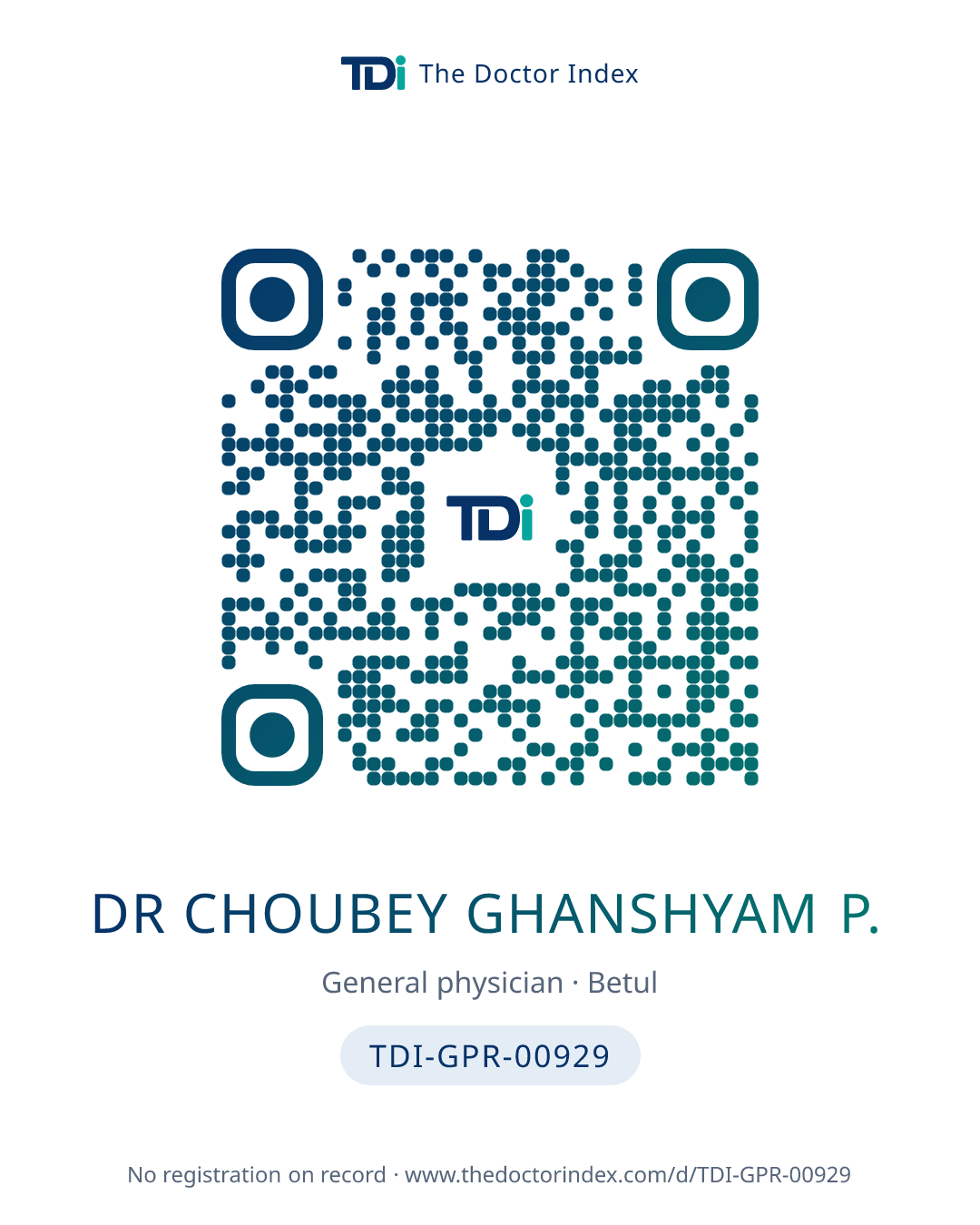 QR card for Dr Choubey Ghanshyam P., TDI-GPR-00929