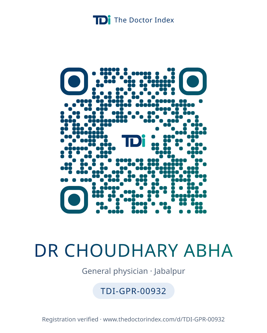 QR card for Dr Choudhary Abha, TDI-GPR-00932