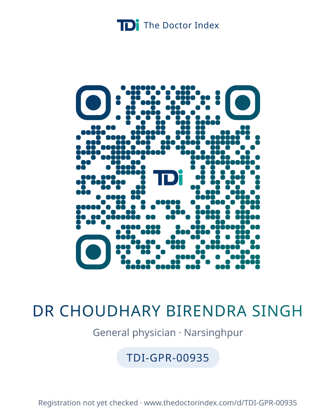 QR card for Dr Choudhary Birendra Singh, TDI-GPR-00935