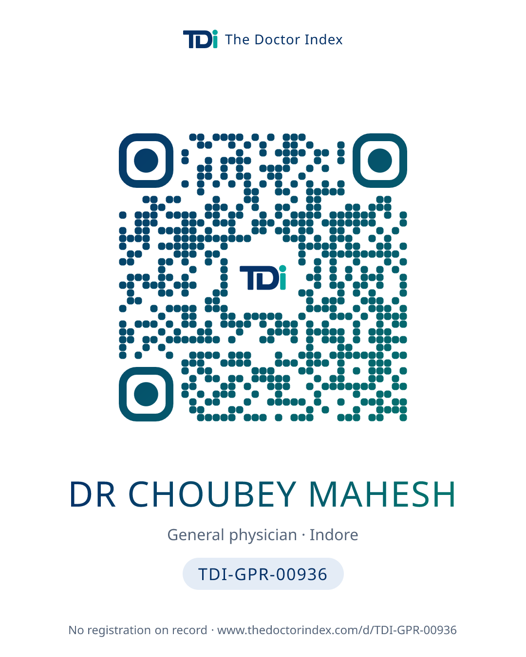 QR card for Dr Choubey Mahesh, TDI-GPR-00936