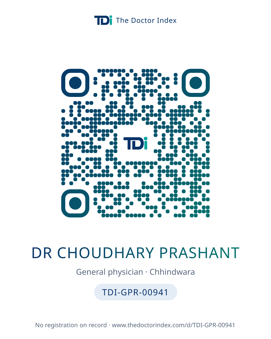 QR card for Dr Choudhary Prashant, TDI-GPR-00941